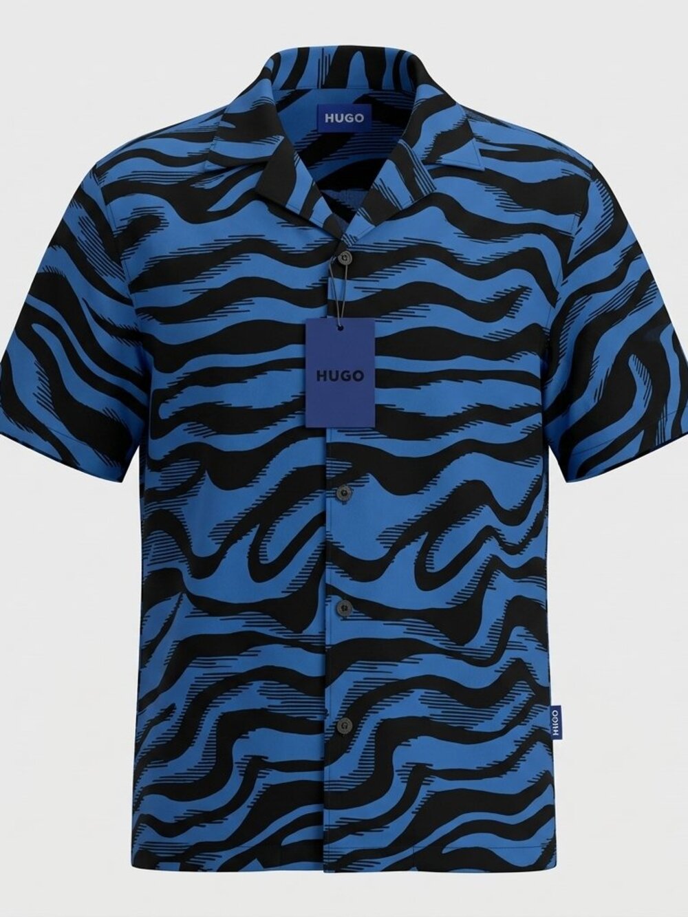 HUGO Boss Mens Blue Black Zebra Print Long Sleeve Button Shirt Size S NWT